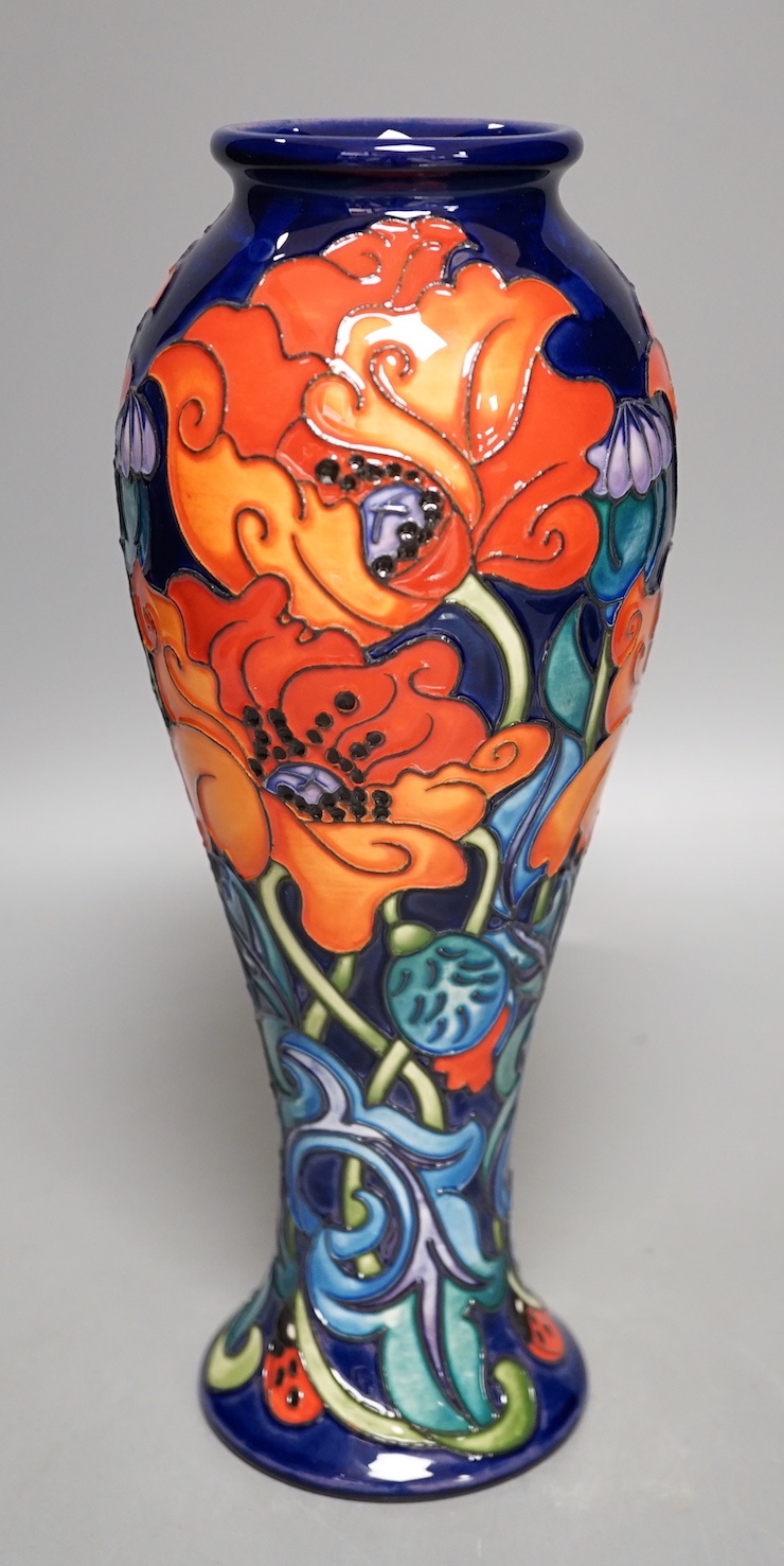 A Moorcroft 'poppy argenteuil’ vase, by Rachel Bishop, limited edition 20/35, 2020, boxed, 28cms high.